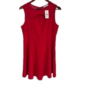 Suzy Sheir red dress with sheer on chest and back, flare bottom size large